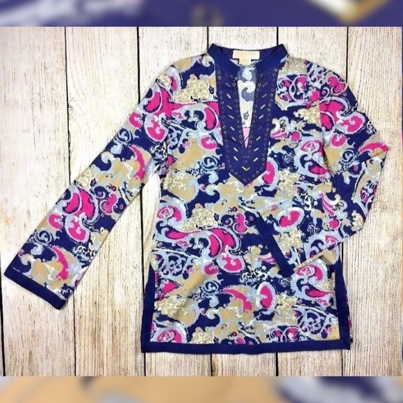 MICHAEL Michael Kors Tops - [MICHAEL Kors] Navy Pink Kaftan Style Top Sz Small